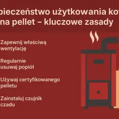 Bezpieczeństwo kotła na pellet: zapewnij wentylację, usuwaj popiół, używaj certyfikowanego pelletu i zainstaluj czujnik czadu.