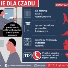 Zainstaluj czujnik czadu! Wietrz pomieszczenia z piecami gazowymi. Objawy zatrucia tlenkiem węgla: zaburzenia koncentracji, osłabienie, wymioty. Niebezpieczne stężenie czadu jest groźne.